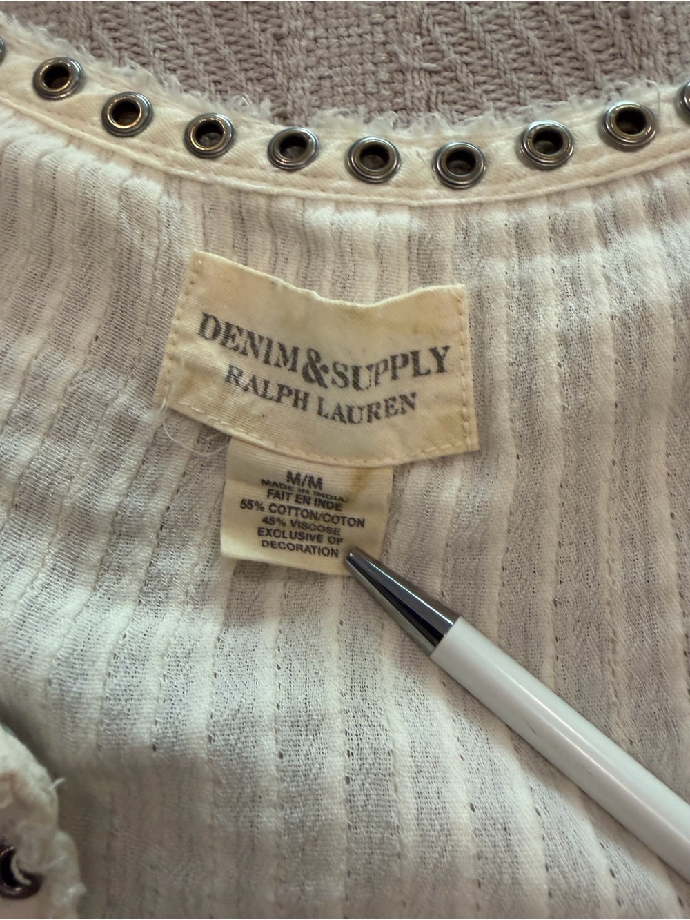 Denim & Supply Ralph Lauren Cream Boho Pleated Rivet Flutter Top M - Picture 6 of 6